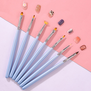 Ensemble de pinceaux à ongles à manche en bois bleu, incluant des pinceaux biseautés pour French, ombré, estompage, liner et pour gel acrylique 3D - Product Image 4