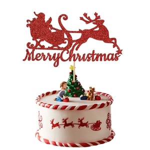 Christmas Cake Topper with Merry Christmas Greetings and Santa Claus Design for Winter Party Supplies for Dessert <b>Table</b> Decor - Product Image 1