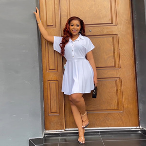 Venta caliente ropa de mujer moda de verano Casual manga corta costura lateral <span class=keywords><strong>Invisible</strong></span> cremallera camisa A-Line vestido - Product Image 4