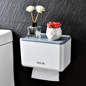 Porte-mouchoirs rectangulaire minimaliste en plastique, auto-adhésif, à fixer au mur, pour salle de bain, rangement de papier toilette avec étagère supérieure - Product Image 5