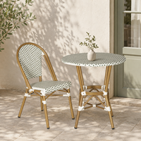 Chaise de bistrot en rotin PE à motif à carreaux vert et blanc, structure en aluminium, pour restaurant extérieur, patio, jardin, salle à manger