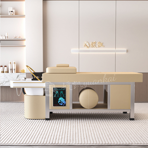 Cama de Masaje Multifuncional para Salón de Belleza, Color Beige, con Lavabo de Cerámica para Pedicura, Cama Profesional para Spa Capilar con Moxibustión y Calor - Product Image 4