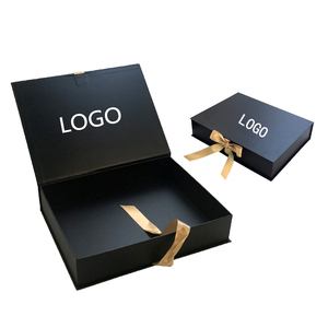 Custom Logo Eco Friendly Luxury Unique Small Black Cardboard Apparel Magnetic Lid Closure Gift Folding Magnetic Box With Ribbon