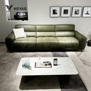 Sofá Seccional Reclinable de Cuero Genuino Moderno y de Tendencia, Color Verde Oliva, Ecológico, Muebles para Sala de Estar de Villa - Product Image 6