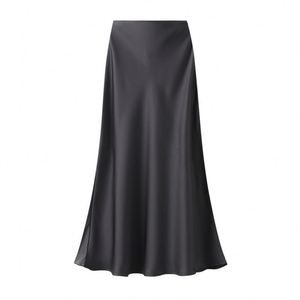 Jupe longue en tissu soyeux brillant Design Sense pour femme, taille haute, coupe ajustée, style vintage, automne - Product Image 6