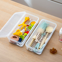 Boîte de rangement rectangulaire en plastique PP pour biberons avec couvercle anti-poussière et plateau de drainage, organisateur portable pour ustensiles de cuisine et articles divers