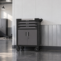 Chariot à outils à trois tiroirs, double porte, étagère réglable, plateau personnalisé, verrouillable, OEM ODM, armoire à outils mobile roulante pour garage et atelier