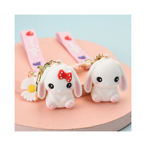 China Key Chain Supplier Wholesale Custom Cartoon Soft Rubber Cartoon Animal Keychain Rabbit Pvc Keychains with Silicone Strap