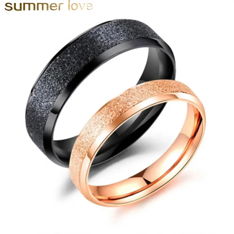 Pearl Sand Black Rose Gold Couple Engagement Ring Frosted Stainless Steel Ring Women Men Jewelry Wholesale Lots Bulk