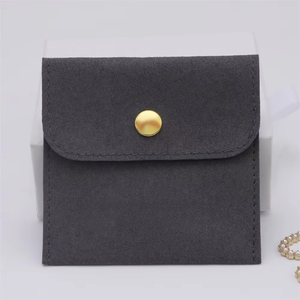 Dark Grey Microfiber Jewelry Pouch Bag Jewelry Snap Button Bags With Necklace Bracelet Pouch Bag With Logo Custom - Product Image 4