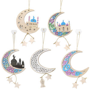 Nouvelle décoration du Ramadan, lune et étoile en bois, artisanat musulman, décoration de la maison, pendentif artisanal, décoration suspendue pour la fête de l'Aïd al-Fitr - Product Image 1