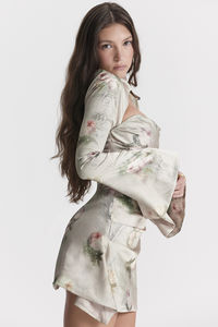 Abiti senza schienale con stampe floreali Vintage da donna personalizzate <span class=keywords><strong>Mini</strong></span> <span class=keywords><strong>abito</strong></span> con scollo <span class=keywords><strong>incrociato</strong></span> di nuovo Design - Product Image 5