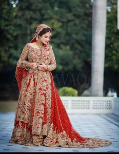 2019 bonita ropa de boda india y paquistaní, chaqueta de trabajo bordada Zardozi pesada y vestido Lehenga con rastro - Product Image 5