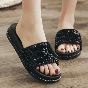 Sandalias de mujer para dama, planas, con punta redonda, de malla china, con cristales, perlas y lentejuelas, pantuflas para mujer, venta al por mayor - Product Image 3