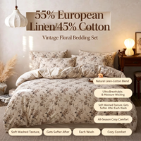 Ensemble de housse de couette et de drap en coton lin tissé imprimé moderne, luxe, Oekotex, écologique, biologique, respirant, toutes saisons