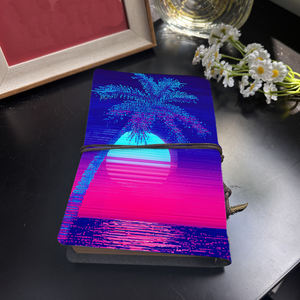 Carnet vintage A6 avec fermeture à cravate Papier épais Cadeau record de réunion pour directeurs marketing avec palmier Sunset Oce - Product Image 3