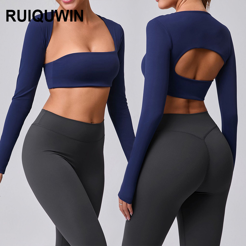 RUIQUWIN Wholesale Women Sexy Backless Yoga Long Sleeve Sports Bra High Quality Tight Sports Fitness Top
