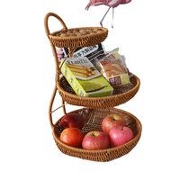 Panier en rotin à trois niveaux, multi-usages, en plastique de qualité alimentaire, pour fruits, pain, décoration intérieure et organisation de cuisine