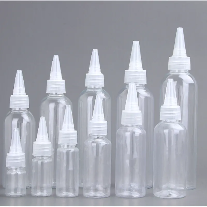 Empty 60Ml 100Ml 150Ml 200Ml Sharp Mouth Twist Top Applicator Hair Oil Dye Squeeze Bottle Clear Plastic Bottles With Pointed Top