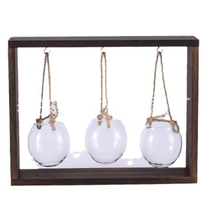 Creative Detachable Hydroponic Glass Vase Hanging Retro Wooden Frame Wall Vase For Pothos Plants Home Decoration - Product Image 4