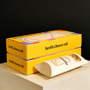 Caja de Embalaje para Comida para Llevar en Forma de Almohada, Caja de Papel Kraft Desechable Personalizada para Shawarma, Burrito, Wrap - Product Image 4