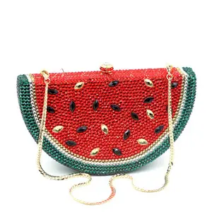 Watermelon shape crystal ladies wedding diamond bag rhinestone women handmade metal gift handbags purse evening bags clutch bag