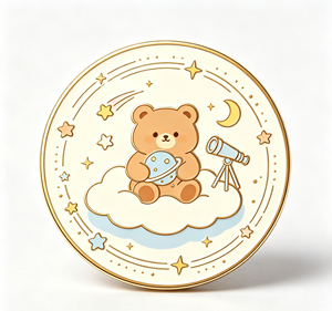 <b>Cute</b> <b>Bear</b> Enamel Coin Metal Craft Round Pin Moon and Star Cartoon Gift Decor - Product Image 2