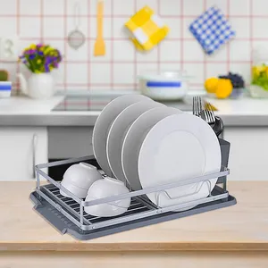 Organizer Kitchen Unique Aluminum Dish Dryer Rack With Utensil Holder&Water Draining PP tray