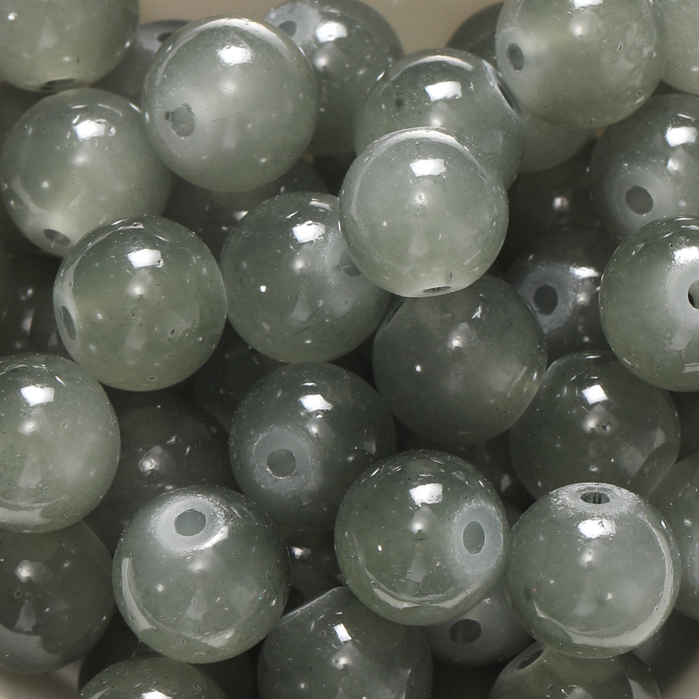 Perles de verre imitation jade 10 mm - Vert grisâtre