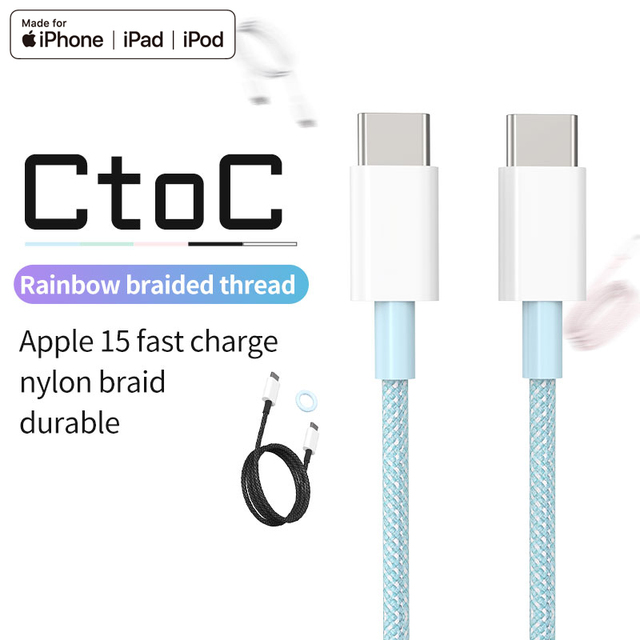 MFi Certified PD 60W USB 2.0 Type C Charger Cord 1M Nylon Braided Mobile Phone USB C Fast Charging Data Cable for iPhone 15 16