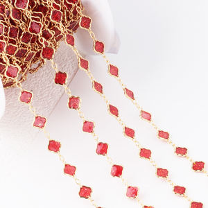 Elegante Cadena de Eslabones de Trébol <span class=keywords><strong>Esmaltado</strong></span> Rojo 3+1, Chapada en Oro de 14K, <span class=keywords><strong>para</strong></span> Fabricación de Joyería DIY, Collares y Pulseras Permanentes - Product Image 3