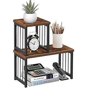 Office Organizer Wooden Storage Rack 2 Tier Rectangle Durable Standing Type Multipurpose - Product Image 3