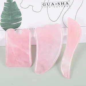Vendita calda quarzo rosa Private Label doppio collo curativo dimagrante viso massaggio giada pietra Gua sha Set