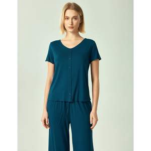 Pijamas para Mujer, Camiseta de Manga Corta, Pantalones Anchos, Conjunto de Ropa de Dormir de Algodón y Bambú - Product Image 4