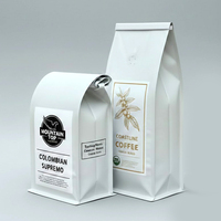 Sachet d'emballage de café personnalisé imprimé, recyclable, blanc, avec valve et fermeture éclair, en aluminium, 1kg, 8oz, 12oz, à fond plat pour grains de café