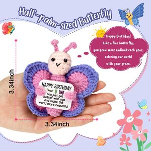 Muñeco de Mariposa Rosa Tejido a Mano, Linda Mariposa Sonriente con Alas Coloridas, Adorno de Hilo para Apoyo Emocional - Product Image 2