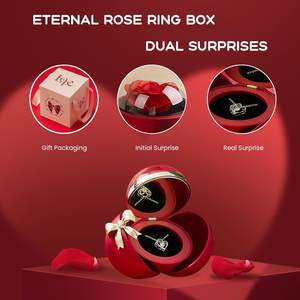 Caja de Anillos de Compromiso con Doble Sorpresa y Rosa Eterna, Caja de Anillos de Joyería con Lazo Novedoso para Boda, Caja de Regalo de Anillos para el Día de San Valentín - Product Image 5