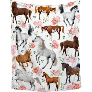 Assorted Print <b>Dinosaur</b> Horse Flannel <b>Blanket</b> Throw <b>Blanket</b> Nap <b>Blanket</b> Reversible Cozy Warm for Bedroom Living Room - Product Image 3