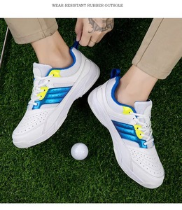 Zapatos de Golf Blancos de Malla con Detalles Azules y Amarillos, Suela de Goma, Unisex, Transpirables, Deportivos, para Primavera - Product Image 5