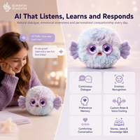 Peluche Grande de Puffo Morado con IA, en Posición Acostada, Cara de Muñeca ABS, Lazo Dorado, Clon de Voz, Modelo ChatGPT, 66+ Idiomas, Carga USB, 2.4G