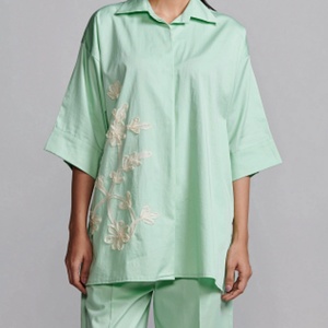 Conjunto Casual de Lino para Mujer, Primavera-Verano, Pantalones Anchos de Color Sólido, Camisa Tipo Cárdigan, Algodón Bordado, Atuendo Elegante - Product Image 2