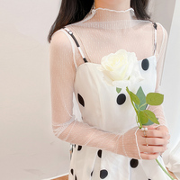 Chemisier à manches longues en maille transparente pour femme, motif uni, style décontracté, haut en dentelle noire, printemps automne