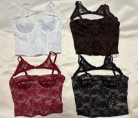 Nuevo Top sin Mangas para Mujer de Primavera Verano, Bustier y Crop Top de Encaje Belladona con Aro Estilo Corsé