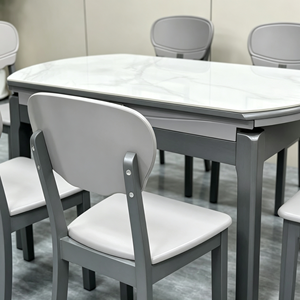 Juego de Mesa de Comedor Ovalada de Piedra Sinterizada, Estilo Moderno y Minimalista, con 6 Sillas, Diseño Extensible para el Comedor del Hogar - Product Image 2