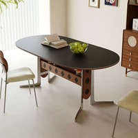 Table à manger ovale en pierre avec pieds en métal, style moderne antique, 6 places, pour appartement, hôtel, villa, bureau