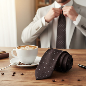 <b>Brown</b> Coffee Square Pattern Jacquard Woven Handmade Men's <b>Tie</b> One Size Turkey - Product Image 3