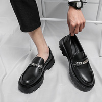Mocassins décontractés pour hommes en cuir microfibre style britannique à semelle épaisse, respirants, à enfiler, pour les journées décontractées, tendance, pour le commerce transfrontalier