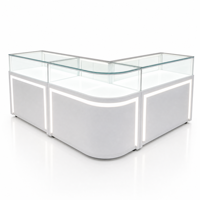 Vitrine d'exposition de bijoux et montres en forme de L, en verre trempé blanc, rétroéclairée par LED, comptoir modulaire pour boutique