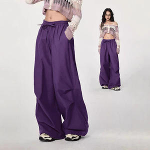 Pantalon <span class=keywords><strong>de</strong></span> parachute taille haute décontracté américain personnalisé en gros pantalon <span class=keywords><strong>de</strong></span> sport à taille élastique pour femme - Product Image 3