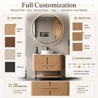 XINFUMEI Meuble-lavabo mural en bois massif cannelé avec miroir LED rétroéclairé anti-buée pour hôtel et maison, vente en gros OEM